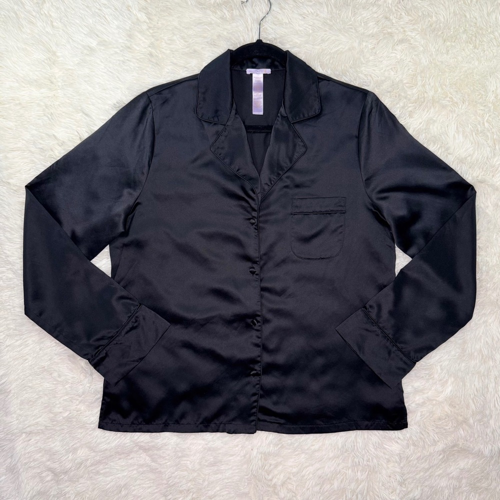 Savage X Fenty Satin Pajama Set in Black Caviar Women's Medium Button Up & Pants - Picture 3 of 8